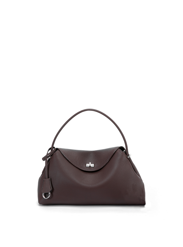 Bob Oré Zephyr curved flap leather shoulder bag brown pebbled grain best seller