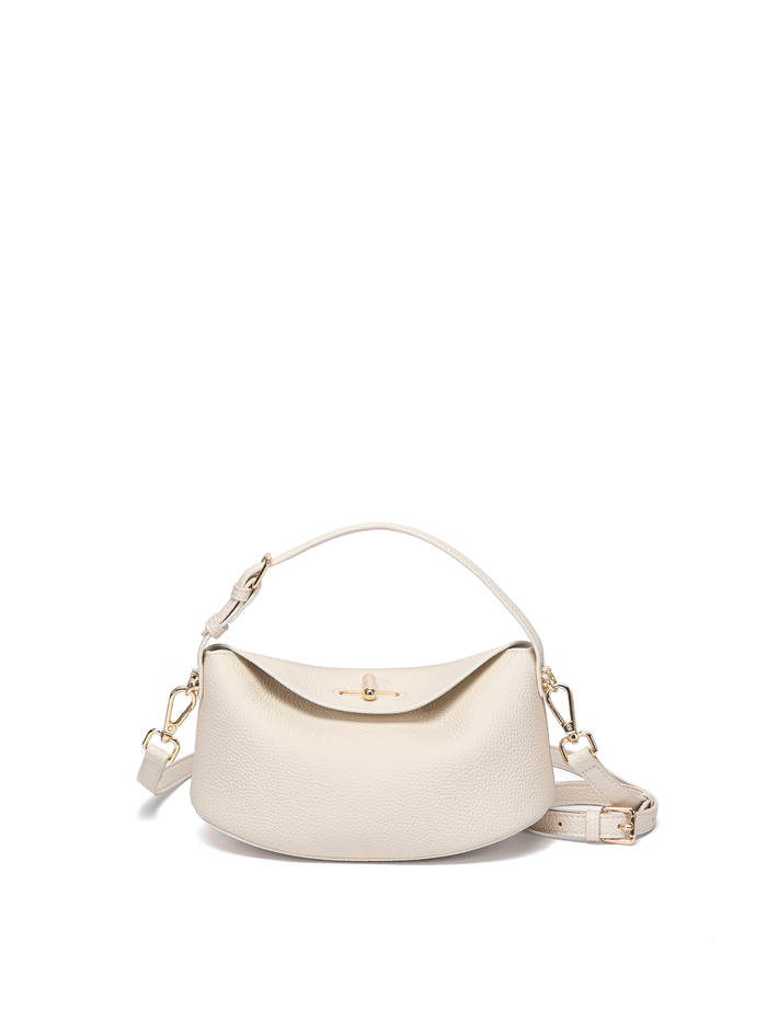 Bob Oré Lune crescent shaped leather handbag beige teal blue black gray burgundy S/S 2026