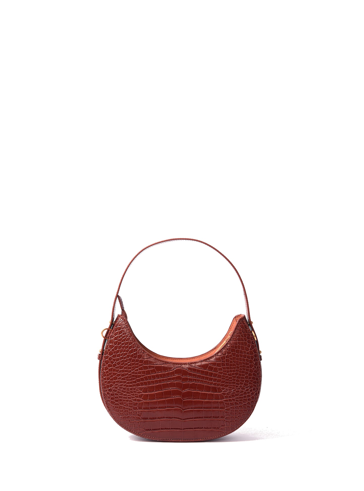 Naomi Leather Moon Bag with Croc-Embossed Pattern, Caramel